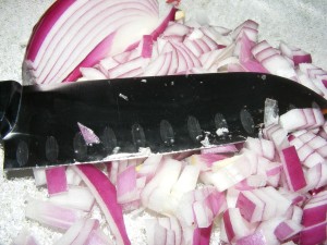 chopping red onion