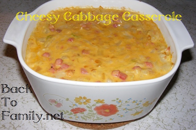 Cheesy Cabbage Casserole~BackToFamily.net